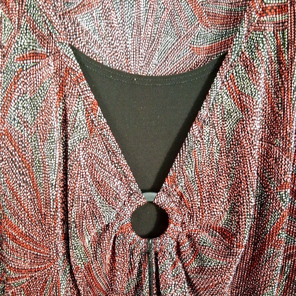 Maggie Barnes Sz 24 Top Red Black Abstract Print 3/4 Sleeve Asymmetrical Sleeve - Picture 5 of 11